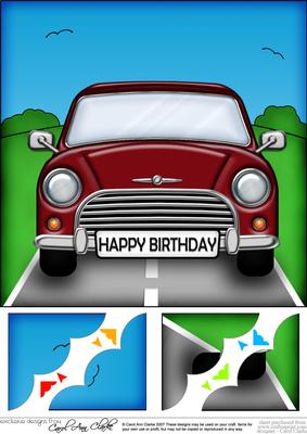 8 x 8 Fun Mini Car Scalloped Corner Topper