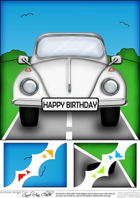 8 x 8 Fun Beetle Car Scalloped Corner Topper