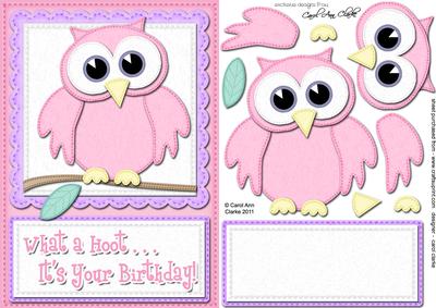 A5 What a Hoot Birthday Felties Quick Card N 3D Decoupage