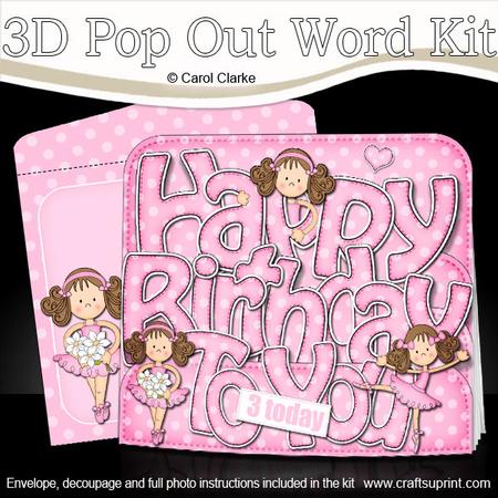3D Happy Birthday Ballerinas Pop Out Word Card