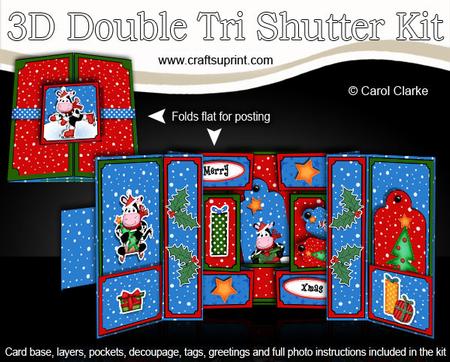 3D Xmas Milly Moo Cow Double Tri Shutter Card Kit