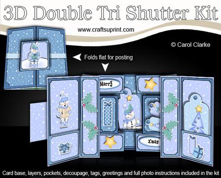 3D Xmas Snowman Double Tri Shutter Card Kit