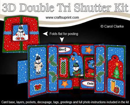 3D Xmas Snowman Double Tri Shutter Card Kit