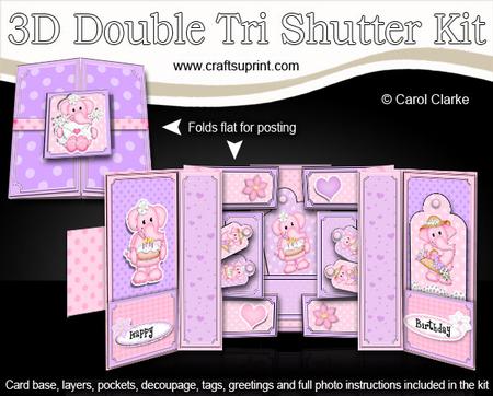 3D Lola Elephant Double Tri Shutter Card Kit