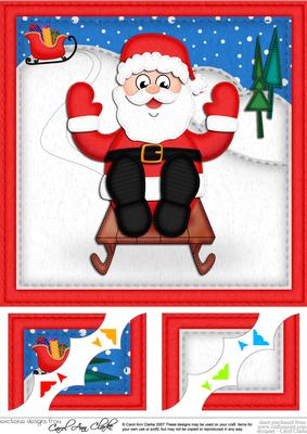 8 x 8 Xmas Sledging Santa Scalloped Corner Topper