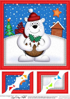 8 x 8 Xmas Ben Polar Bear's Xmas Pud Scalloped Corner Topper