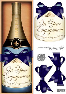 Lge Dl Engagement Champers in a Box Quick Card 3D Decoupage