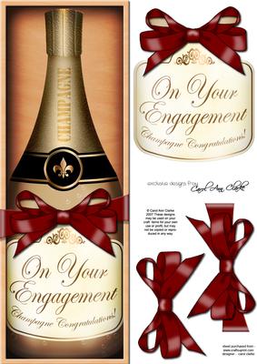 Lge Dl Engagement Champers in a Box Quick Card 3D Decoupage
