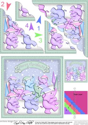 Xmas Elephants Scalloped Corner Side Stacker Topper