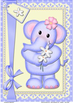 A4 Lola Elephant's Flowers Card Topper