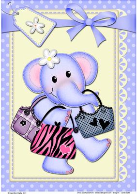 A4 Lola Elephant Goes Shopping Card Topper