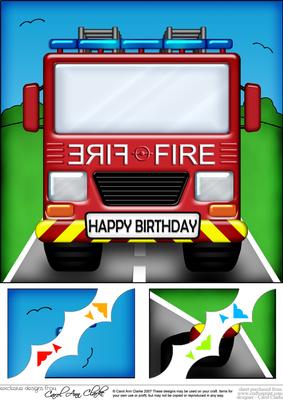 8 x 8 Fire Engine Scalloped Corner Topper