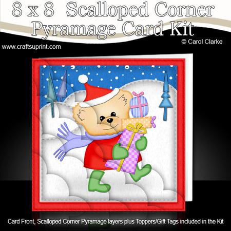 8 x 8 Xmas Teddy Card Scalloped Corner Kit