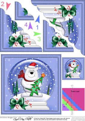 Xmas Ben Polar Bear Snowglobe Scallop Corner Side Stacker