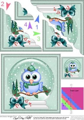 Xmas Little Hoot Owl Snowglobe Scallop Corner Side Stacker