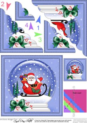 Xmas Santa N Sleigh Snowglobe Scallop Corner Side Stacker