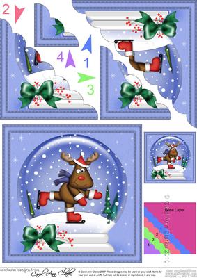 Xmas Rudolph Snowglobe Scallop Corner Side Stacker