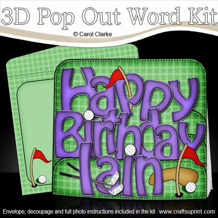 3D Happy Birthday Iain with Golf Pop Out Word Card Kit