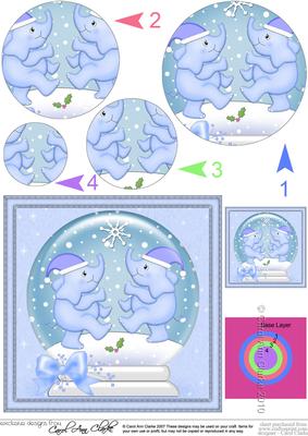 Xmas Elephants Snowglobe Circle Pyramage Topper