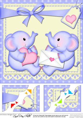8 x 8 Cute Baby Elephants Scalloped Corner Topper