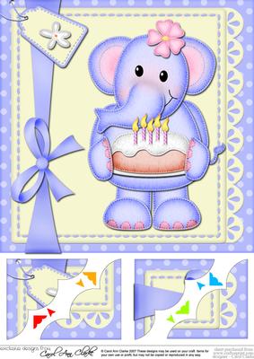 8 x 8 Lola Elephant's Birthday Cake Scalloped Corner Topper