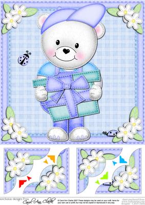 8 x 8 Teddy Ed's Present Scalloped Corner Topper