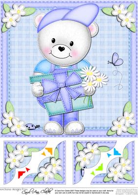 8 x 8 Teddy Ed's Present Scalloped Corner Topper