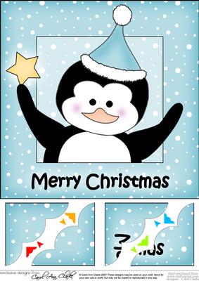 8 x 8 Christmas Penguin Scalloped Corner Topper