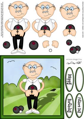 Bert Plays Bowls Quick Card N 3D Decoupage
