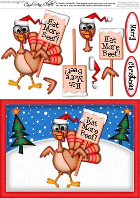 A5 Xmas Percy the Turkey Quick Card N 3D Decoupage