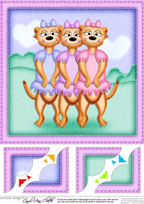 8 x 8 Cute Meerkats Present Scalloped Corner Topper