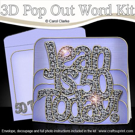 3D Jean is 50 with Bling Pop Out Word Card Kit