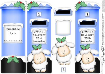 Xmas Cute Lamb Postbox Shaped Card N 3D Decoupage