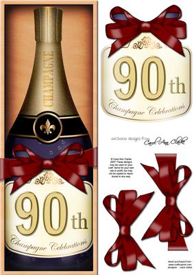 Large Dl 90th Champers in a Box Quick Card 3D Decoupage
