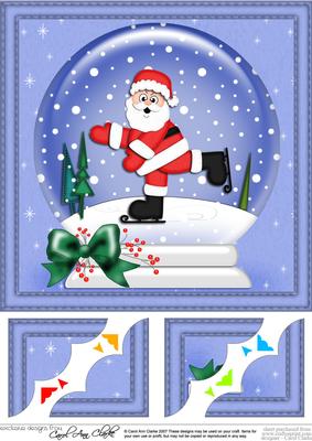 8 x 8 Xmas Skating Snowman Snowglobe Scalloped Corner