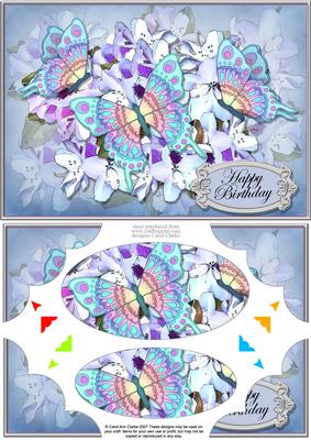 A5 Birthday Flowers & Butterflies Scallop Corners and Pyramage