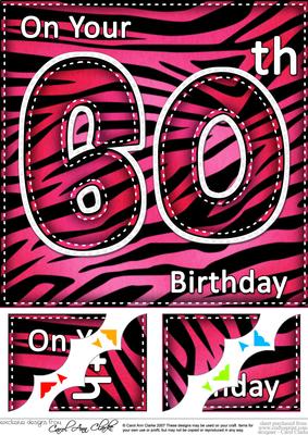 8 x 8 Fun Zebra Striped 60th Birthday Scalloped Topper