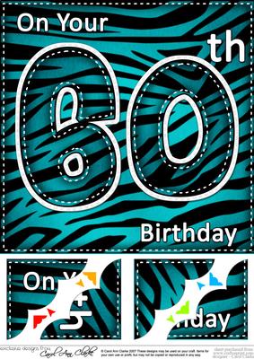 8 x 8 Fun Zebra Striped 60th Birthday Scalloped Topper