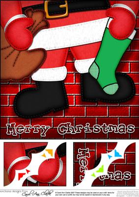 8 x 8 Santa Got Stuck Fun Novelty Scalloped Corner Topper