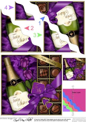 Birthday Twin Sister Champers N Chocs Wavy Corner Stacker