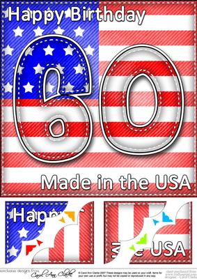 8 x 8 Flying the Flag Usa 60th Birthday Scalloped Topper
