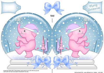 Xmas Elephant Snow Globe Shaped Card