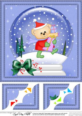 8 x 8 Xmas Cute Teddy Snowglobe Scalloped Corner
