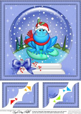 8 x 8 Xmas Freddy Frog Snowglobe Scalloped Corner