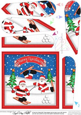 Xmas Skiing Santa Fan Pyramage Topper