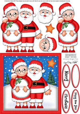 Xmas Santa N Mrs Claus Quick Card N 3D Decoupage