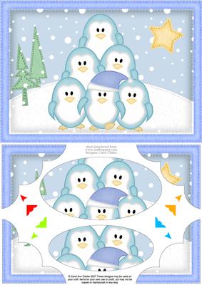 A5 Xmas Penguin Tree Scallop Corners and Pyramage