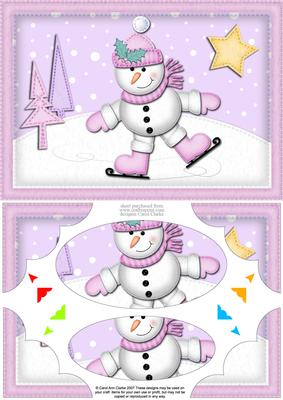A5 Xmas Skating Snowman Scallop Corners and Pyramage