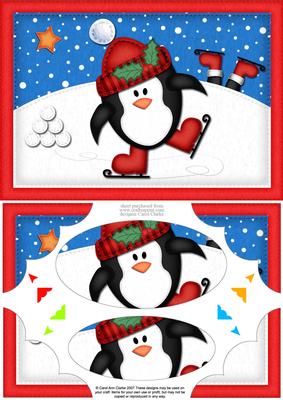 A5 Xmas Skating Penguin Scallop Corners and Pyramage