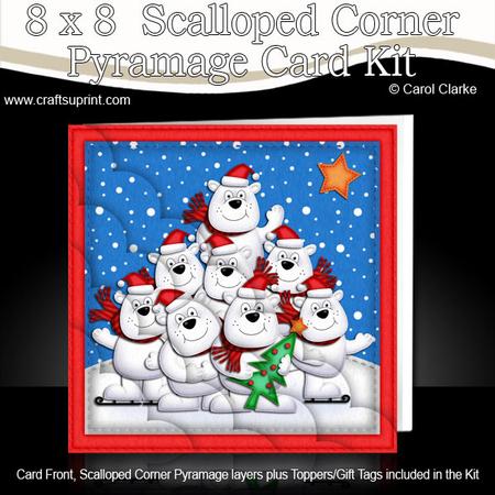 8 x 8 Xmas Polar Bears Card Scalloped Corner Kit